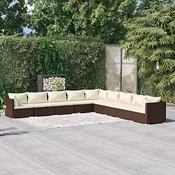 Maison Chic Salon de jardin 9 pcs + coussins - Mobilier/Meubles de jardin - Table et chaises d'extérieur Résine tressée Marron -MN82633