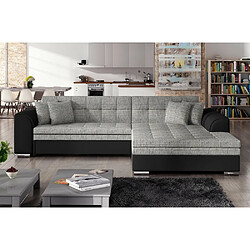 VENESETTI Canapé d'angle convertible en tissu gris foncé et simili noir de qualité, 5 places, angle droit (vu de face) - SOHO