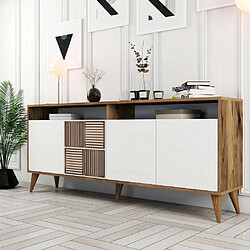 Hanah Home Buffet en aggloméré 4 portes Milan noyer et blanc.