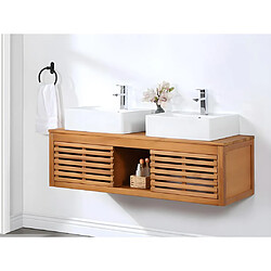 Vente-Unique Meuble de salle de bain suspendu en bois d'acacia avec double vasque - 130 cm - PENEBEL