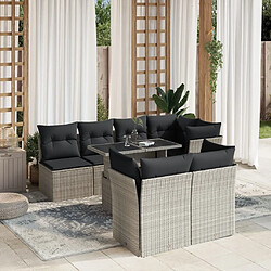 vidaXL Salon de jardin 8 pcs avec coussins gris clair résine tressée