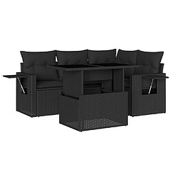 vidaXL Salon de jardin 5 pcs avec coussins noir résine tressée