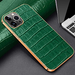 Coque en TPU + cuir véritable électroplaqué, texture crocodile, anti-chute pour votre iPhone 14 Pro Max - vert