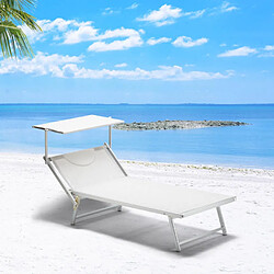 Beach And Garden Design 2 Bain de soleil Xxl professionnels chaises longue piscine transat aluminium Italia Extralarge, Couleur: Blanc