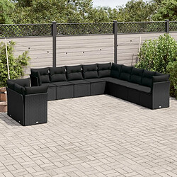 Maison Chic Salon de jardin 11 pcs avec coussins | Ensemble de Table et chaises | Mobilier d'Extérieur noir résine tressée -GKD77942