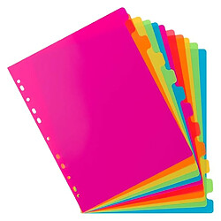 Intercalaires réinscriptibles neutres polypropylène - 12 onglets - Viquel Happy Fluo