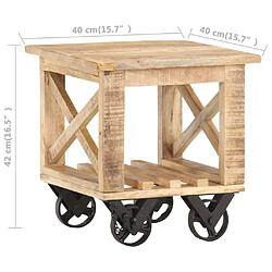 vidaXL Table d'appoint avec roues 40x40x42 cm Bois de manguier brut pas cher