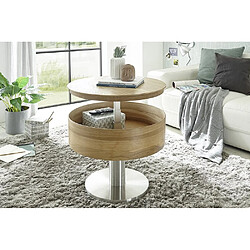 Inside 75 Table basse ronde DORA 60 cm diamètre-plateau chêne relevable piétement acier brosse pas cher