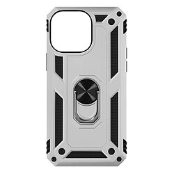 Avizar Coque pour iPhone 15 Pro Max Hybride Bague Magnétique Série ArmoRing Argent