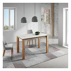 Inside 75 Table repas extensible ECO 6 couverts 120/190x90 cm pieds chêne plateau céramique blanc