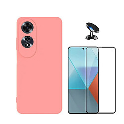 NIS Kit De Film En Verre Trempé À Couverture Complète + Couverture En Silicone Flexible + Support De Voiture Compatible Avec Oppo A60 - Rose