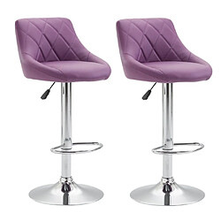 Decoshop26 2x Tabourets de bar en synthétique violet pivotant avec repose-pieds TDB10082