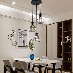 Avis STOEX Lustre Suspension E27 Cage en Fer Métal avec Douille 3 Luminaire Eclairage pour Décor Restaurant Salle Chambre (Noir)