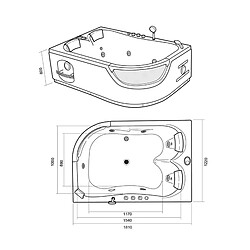 Simba BAIGNOIRE BALNEO BAIN Pegaso BAIGNOIRE D'ANGLE TOURBILLON MASSANTE 180 x 120 cm SPA 2 PERSONNES pas cher