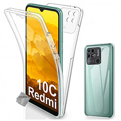 Htdmobiles Coque pour Xiaomi Redmi 10C - housse etui silicone gel fine 360 integrale (avant et arriere) + verre trempe - TRANSPARENT