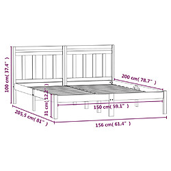 vidaXL Cadre de lit Marron miel 150x200 cm Très grand Bois massif pas cher