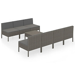 Maison Chic Salon de jardin 8 pcs + coussins - Mobilier/Meubles de jardin - Table et chaises d'extérieur Résine tressée Gris -MN20098