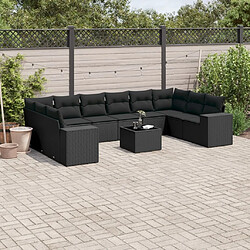 Maison Chic Salon de jardin 11 pcs avec coussins | Ensemble de Table et chaises | Mobilier d'Extérieur noir résine tressée -GKD75861