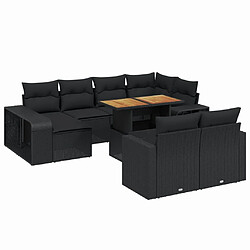 vidaXL Salon de jardin 11 pcs avec coussins noir résine tressée