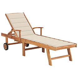 Maison Chic Chaise longue avec coussin | Bain de soleil Relax | Transat crème Bois de teck solide -GKD43139