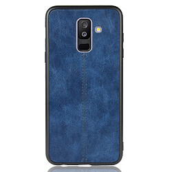 Wewoo Coque Pour Galaxy A6 Plus Antichoc Couture Vache Motif Peau PC + PU + TPU Cas Bleu