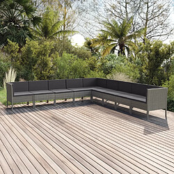 vidaXL Salon de jardin 9 pcs avec coussins Résine tressée Gris