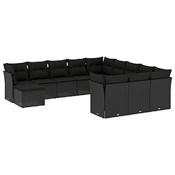 vidaXL Salon de jardin 12 pcs avec coussins noir résine tressée