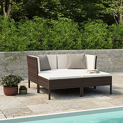 vidaXL Salon de jardin 4 pcs avec coussins Résine tressée Marron