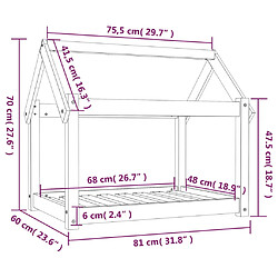 vidaXL Lit pour chien Noir 81x60x70 cm Bois de pin solide pas cher
