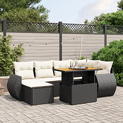 vidaXL Salon de jardin 7 pcs avec coussins noir résine tressée