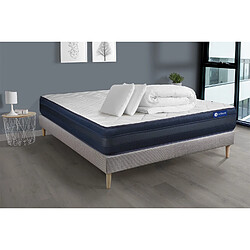 ACTISOM Pack prêt à dormir matelas ACTIFLEX TECH 140x190 Mémoire de forme Maxi épaisseur + sommier KIT gris + 2 oreillers + couette