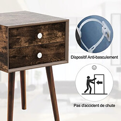 Helloshop26 Table de chevet avec 2 tiroirs table d'appoint pour salon chambre bureau 40 x 40 x 59,5 cm marron 20_0004955