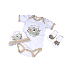 Toilinux Coffret de naissance avec body, bonnet et chaussettes 0-1 mois - Koala