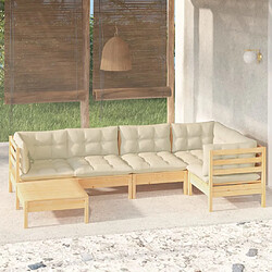 Maison Chic Salon de jardin 6 pcs + coussins - Mobilier/Meubles de jardin - Table et chaises d'extérieur crème Bois de pin massif -MN47772