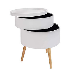 Helloshop26 Table basse de chevet design ronde avec espace de rangement blanc 19_0000566