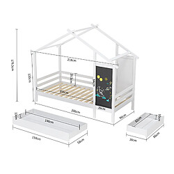 KILISKY Lit cabane enfant - 90x200cm - plinthe de maison - tiroir - cadre en pin - blanc pas cher