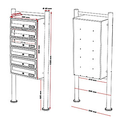 Helloshop26 Bloc 6 boites aux lettres pied support 6 compartiment superposé anthracite et blanc 16_0000043