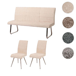 Mendler Set de salle à manger HWC-G55, set de 2 chaises + banc 160cm, inox brossé tissu/textile chenille ~ crème