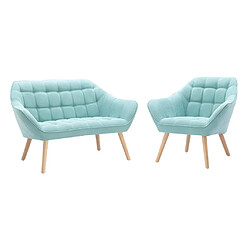 Vente-Unique Canapé 2 places et fauteuil en tissu vert d'eau CASERTA