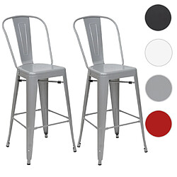 Mendler 2x tabouret de bar HWC-A73, chaise de comptoir avec dossier, métal, design industriel ~ gris