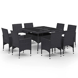 vidaXL Ensemble à Manger de jardin 9 pcs Résine tressée et verre Noir