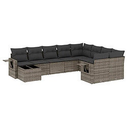 Maison Chic Salon de jardin avec coussins 10 pcs | Ensemble de Table et chaises | Mobilier d'Extérieur gris résine tressée -GKD90688