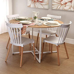 Versa Table à manger pour Cuisine ou Salle à manger Beatriz 120x120x76cm,Bois et métal, Blanc et marron