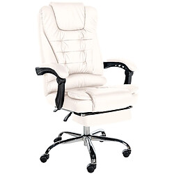 Decoshop26 Fauteuil de bureau ergonomique généreusement rembourrée avec repose-pieds en PVC blanc et métal chromé 10_0002569