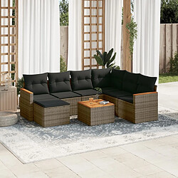 Maison Chic Salon de jardin 8 pcs avec coussins | Ensemble de Table et chaises | Mobilier d'Extérieur gris résine tressée -GKD63711