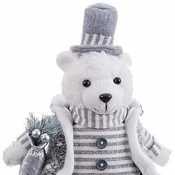 BigBuy Christmas Décorations de Noël Blanc Gris Sable Tissu ours polaire 10 x 13 x 28 cm