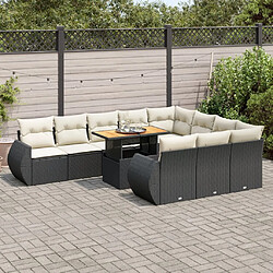 vidaXL Salon de jardin 11 pcs avec coussins noir résine tressée