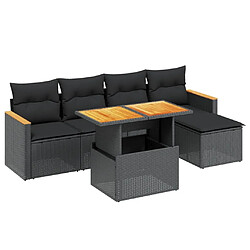 Maison Chic Ensemble Tables et chaises d'extérieur 6pcs avec coussins,Salon de jardin noir résine tressée -GKD171849