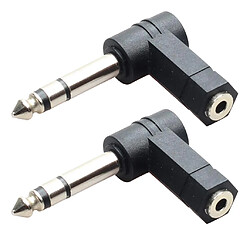 2 Pcs 3.5mm Stéréo Femelle à 6.35mm 1/4 ''mâle Adaptateur Audio à Angle Droit