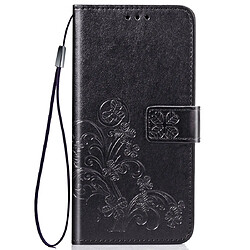 Wewoo Housse Coque Étui en cuir à Motif fleurs pressées Lucky Clover pour Galaxy A50avec porte-cartes et & Portefeuille et dragonne Noir